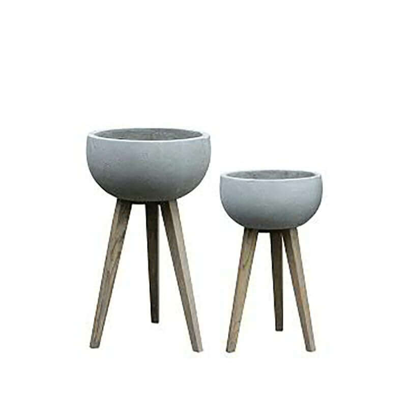 2er Set Pflanzschale Mit Holzfuß - Modern & Leicht - Pico