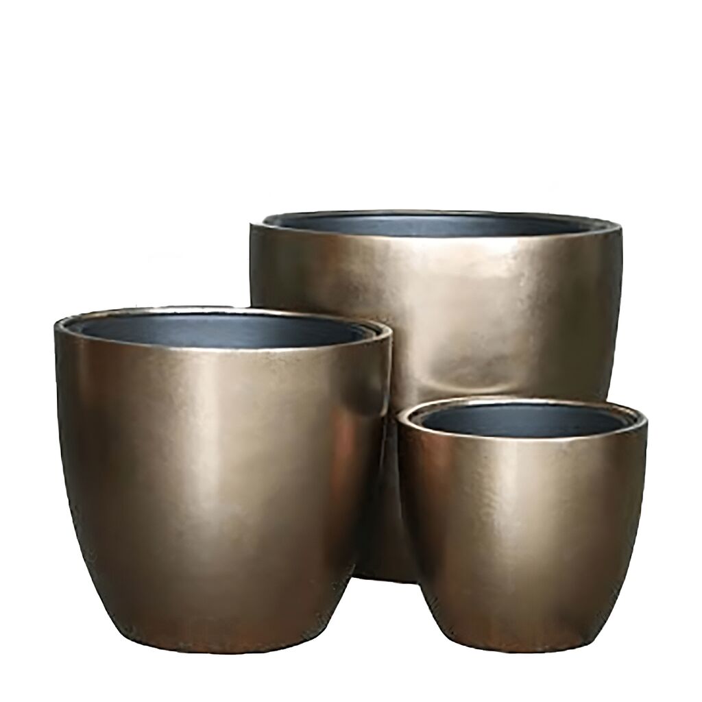 3er Set Pflanzgefäße Aus Polystone - Bronze - Mit Einsatz - Rund - Negassi