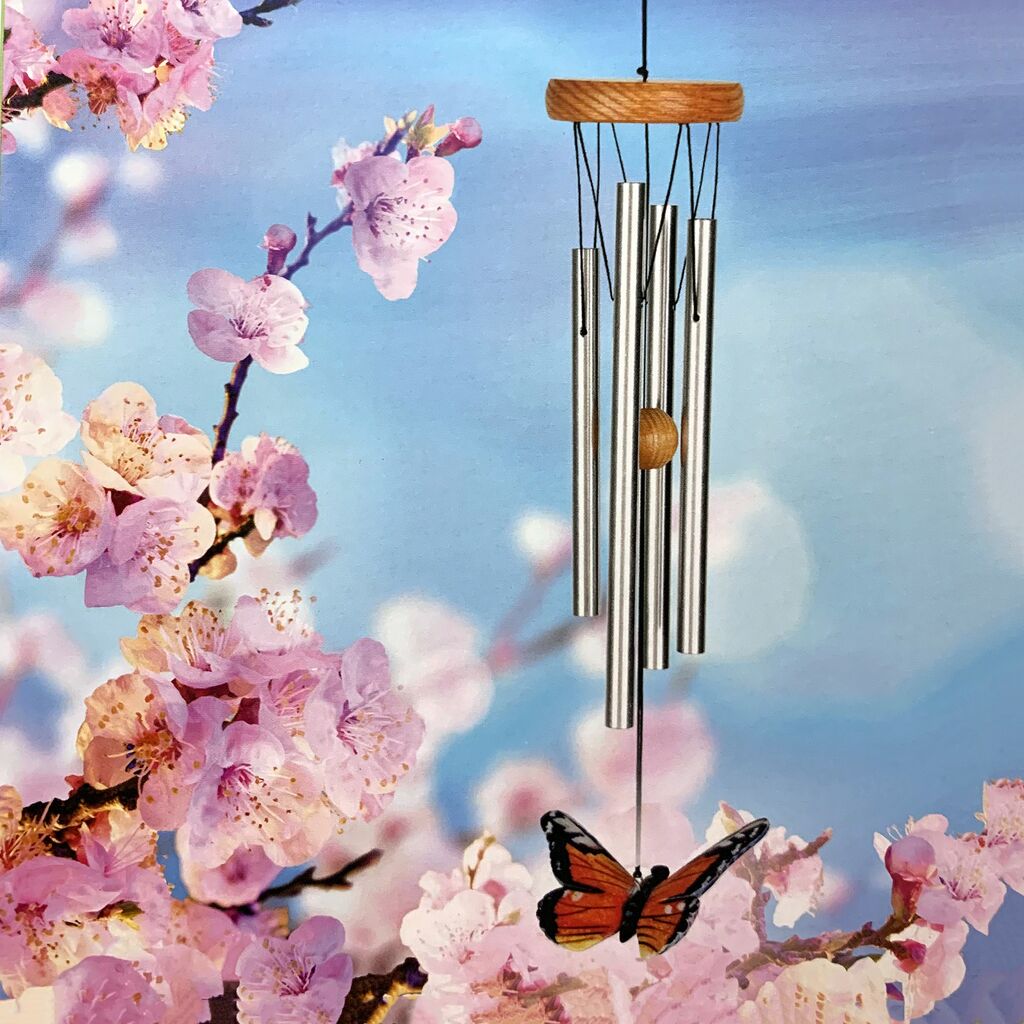 Aluminium Klangspiel Mit Eschenholz & Violettem Stein - Amethyst Chime Small