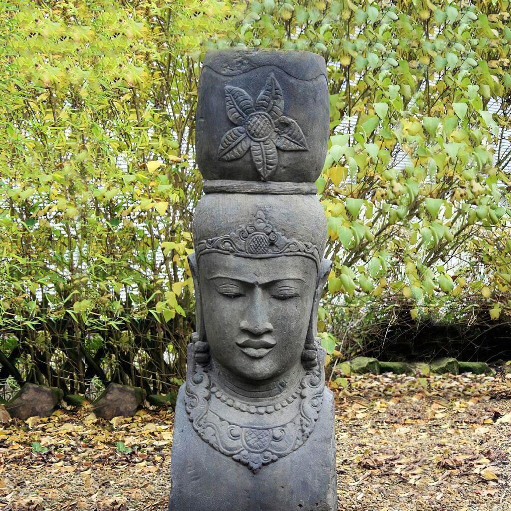 Asiatische Gartenfigur Kopf Einer Frau Aus Stein