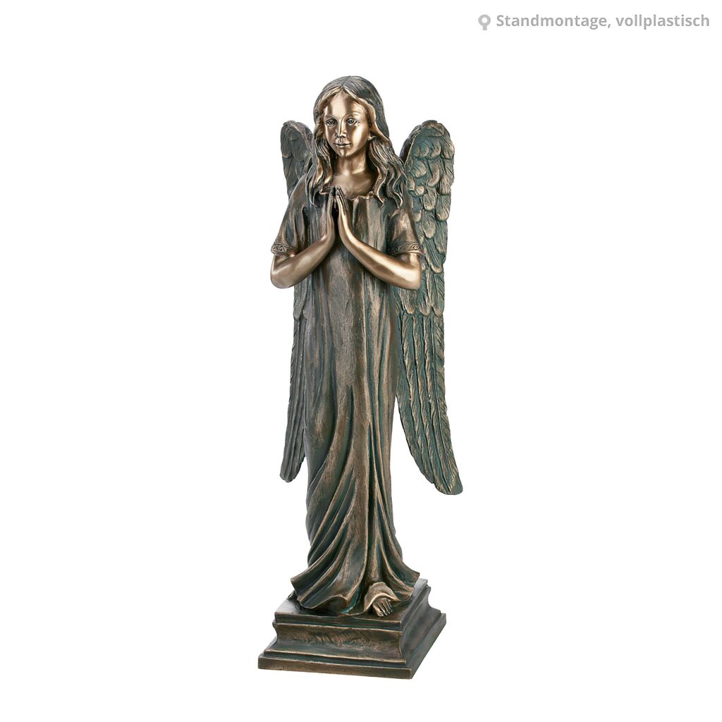 Betende Gartenfigur Engel Im Grünton Aus Bronze - Angelo Orare