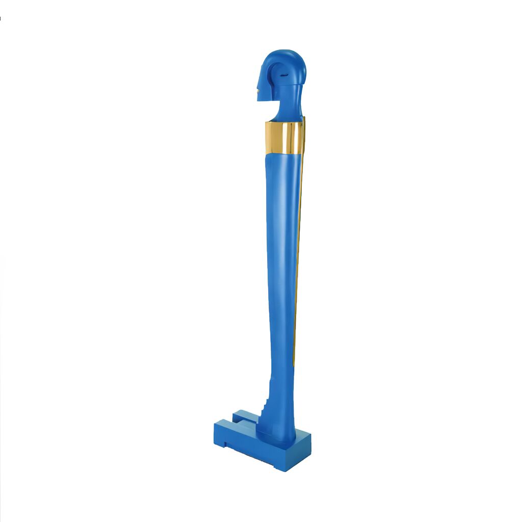 Blaue Bronzesäule Mit Kopf Und Goldapplikation - Idol