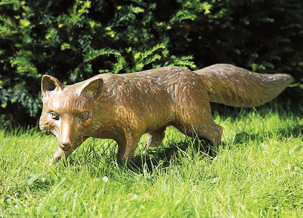 Bronze Tierskulptur Schleichender Fuchs - Fuchs Stehend