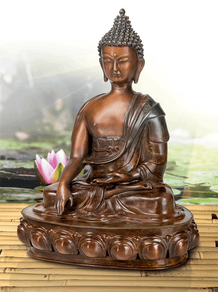 Buddha Garetnskulptur Mit Handgeste Erdberührung Aus Bronze - Buddha Sakyamuni
