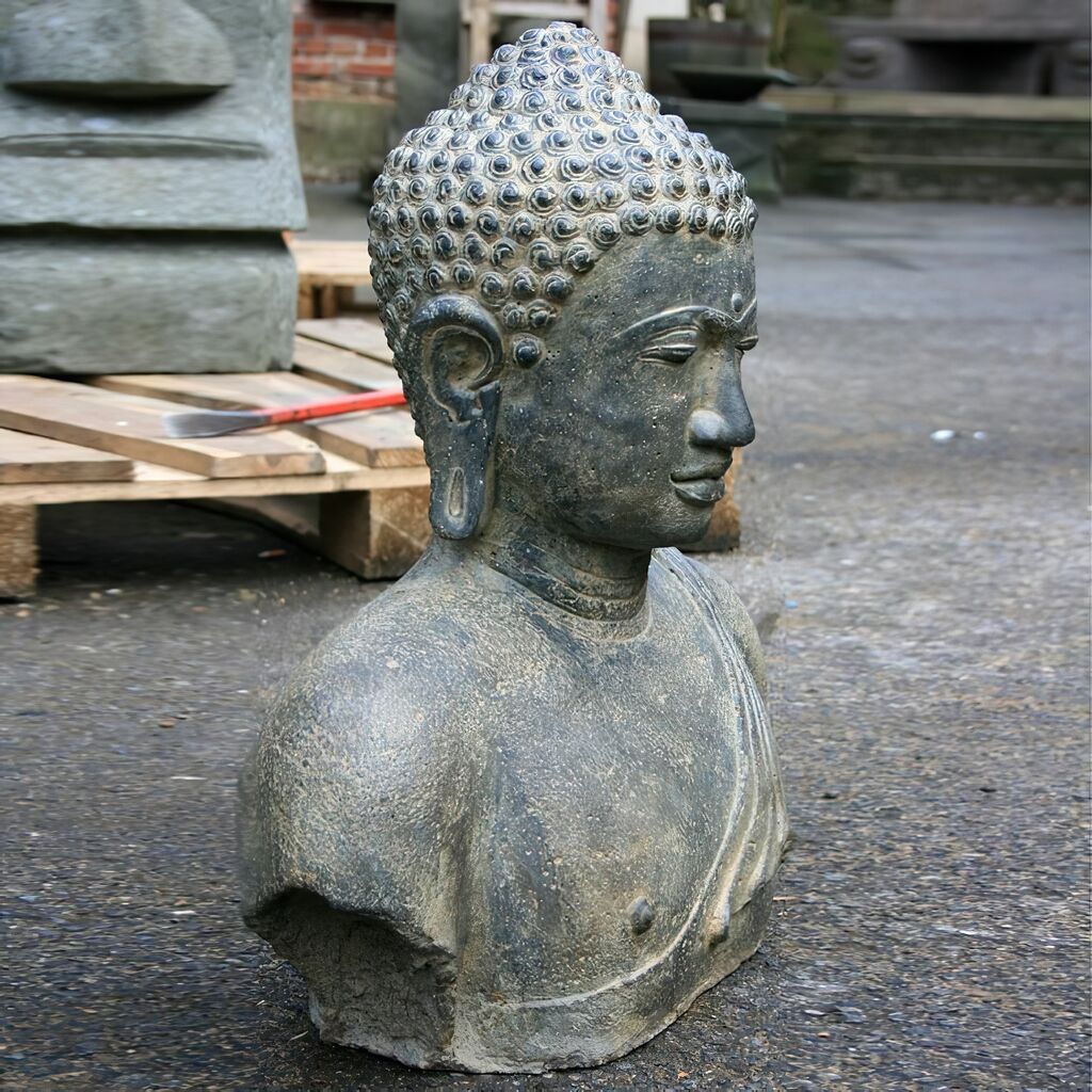 Buddha Kopf Mit Schönem Gesicht Steinguss Natur - Abhaya