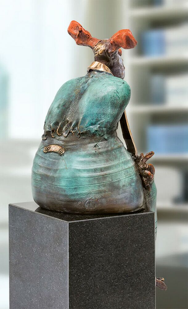 Bunter Clown Sitzt Auf Sockel - Limitierte Bronzefigur - Clown