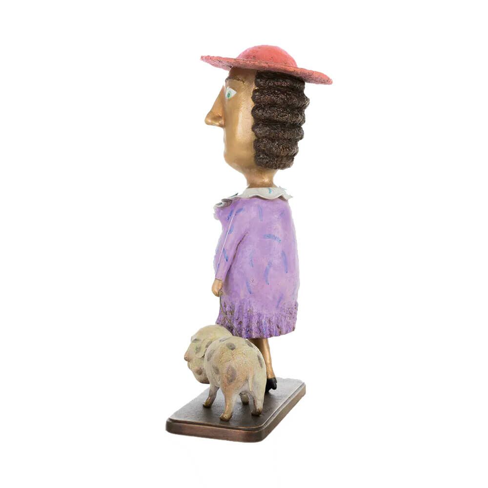 Dame Mit Hund - Bunte Bronzeskulptur Vom Künstler - Lady With A Dog