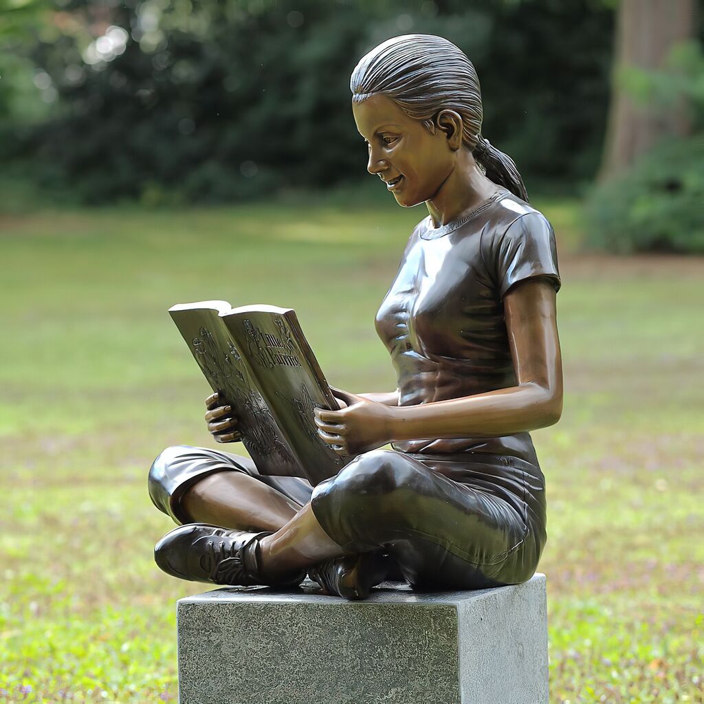 Edle Bronzeskulptur - Lesendes Mädchen Mit Buch