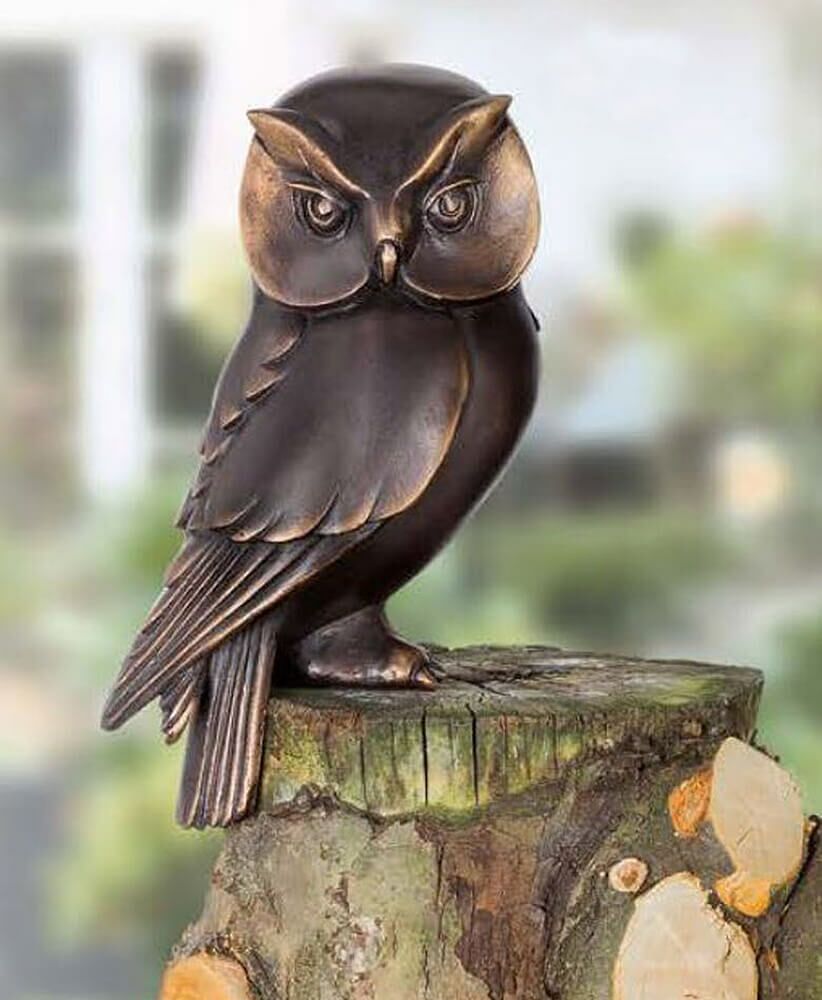Elegante Kauz Tierskulptur - Wetterfeste Bronze - Kauz Stehend