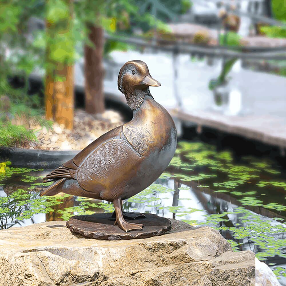 Entenpärchen Aus Wetterfester Bronze - Farbig - Mandarin-Enten