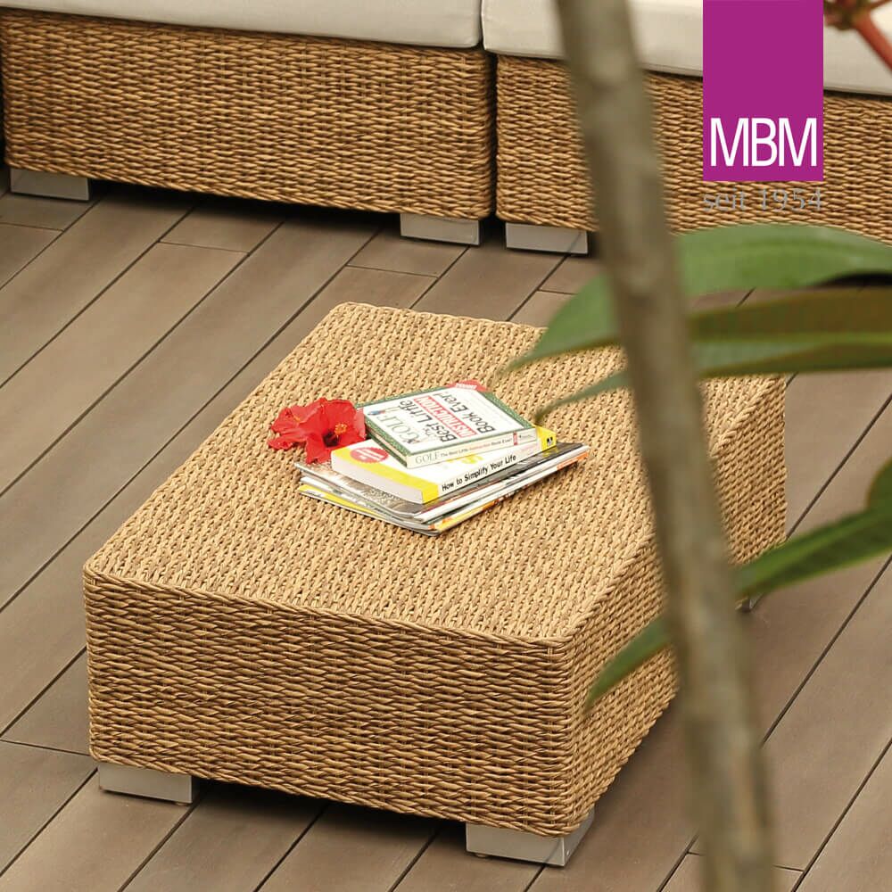 Garten Lounge Tisch Mit Glasplatte - MBM - Alu & Geflecht - Braun - 90x60x32cm - Loungetisch Bellini