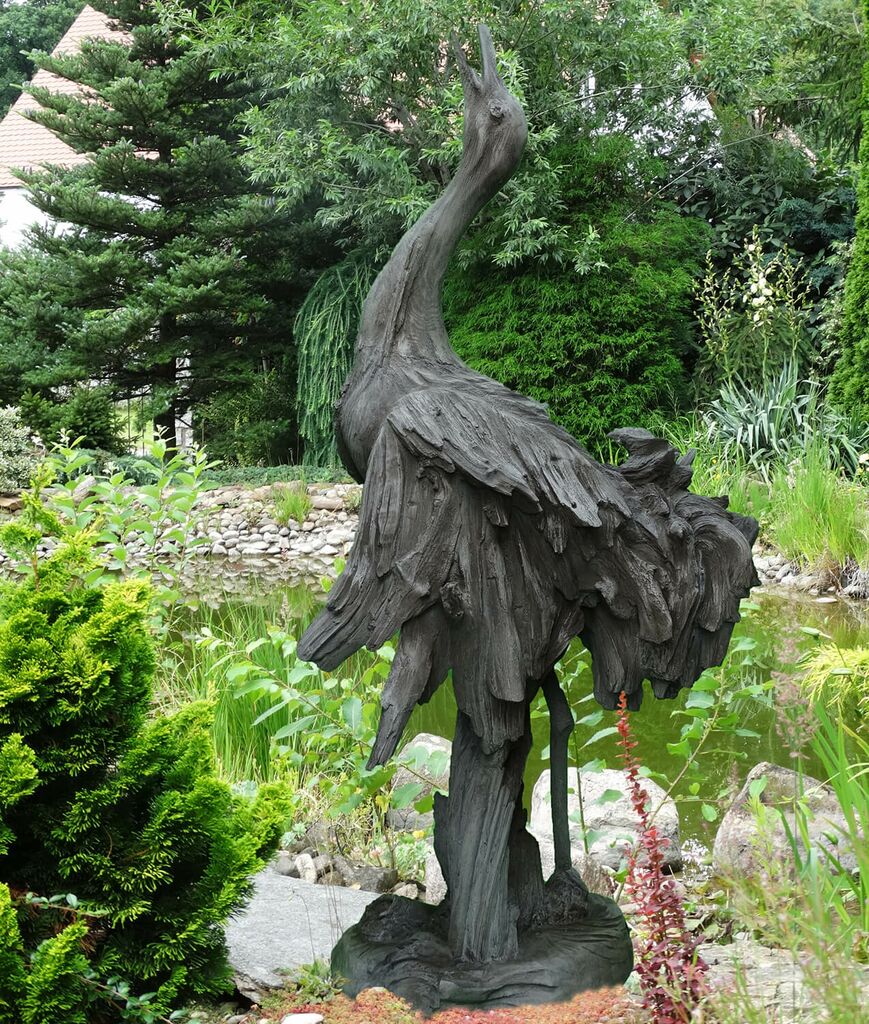 Große Gartenskulptur Kranich Aus Steinguss - Karuso
