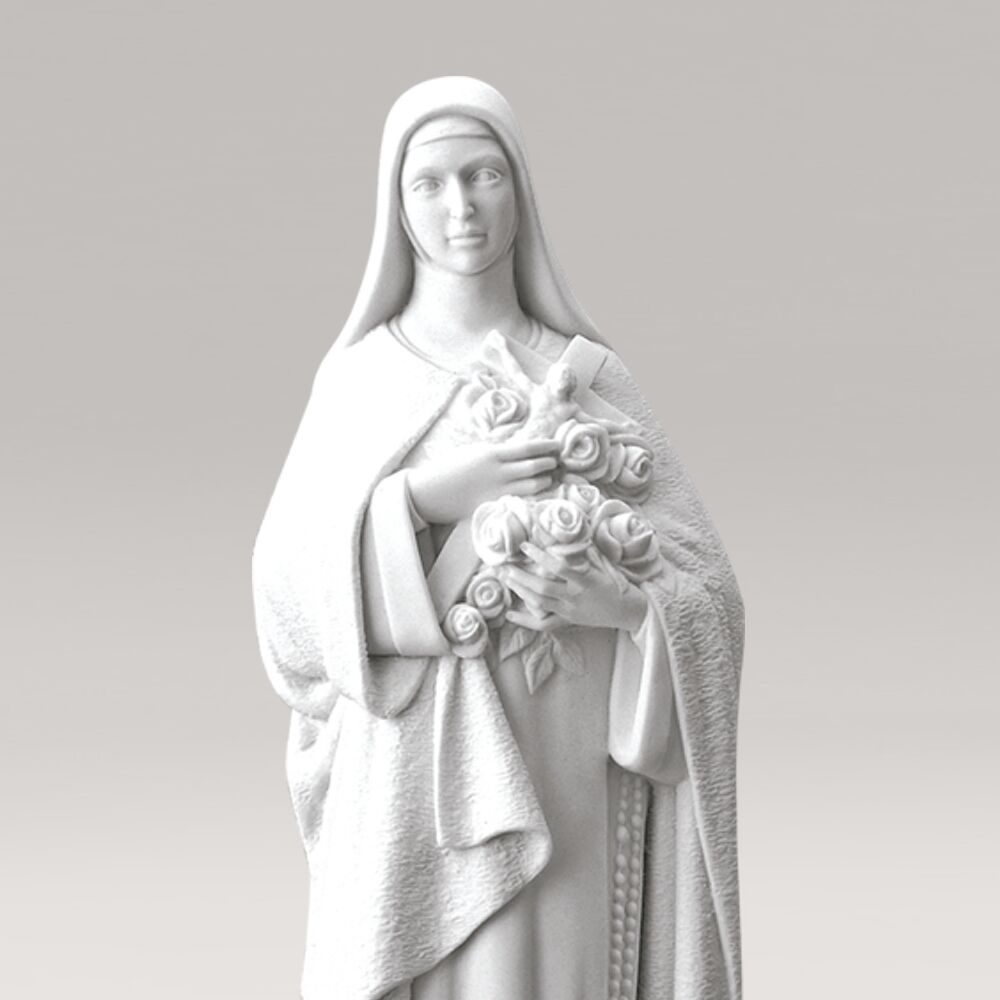 Heilige Maria Gartenstatue Mit Blumen - Marmorguss - Madonna Stella