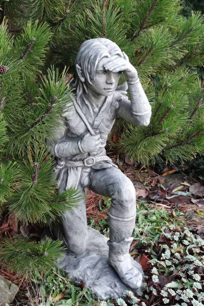 Hockender Gartenelf Aus Antikgrauem Stein - Filius