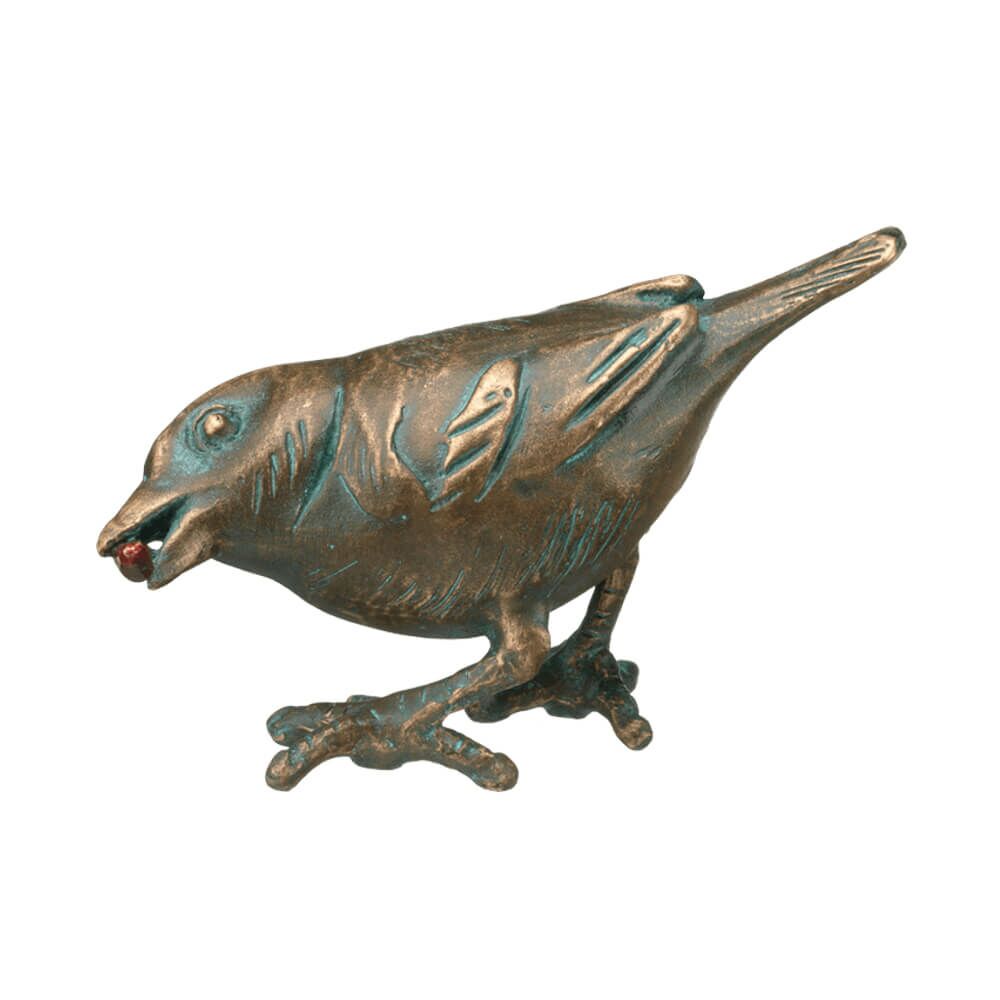 Kleine Bronze Vogelskulptur - Outdoor Figuren - Spatz Und Beere