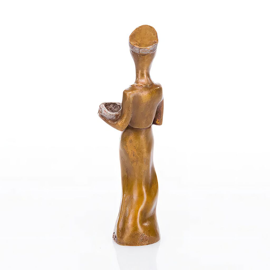 Kleine Frauenskulptur Mit Gewand - Limitierte Bronze - Schwangere Mit Korb