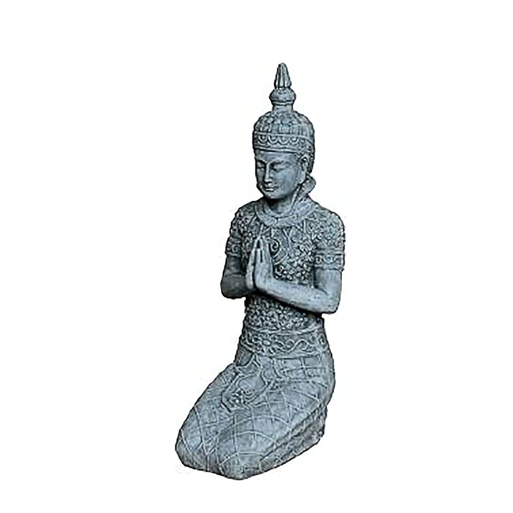 Kniende Buddha Gartenfigur Aus Polystone In Grau - Taggia