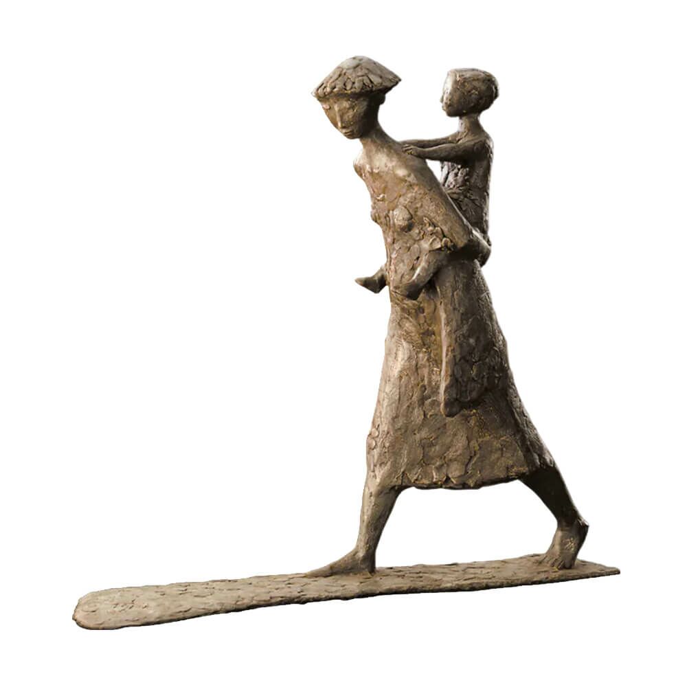 Künstlerskulptur Frau Trägt Kind - Limitierte Bronze - Huckepack