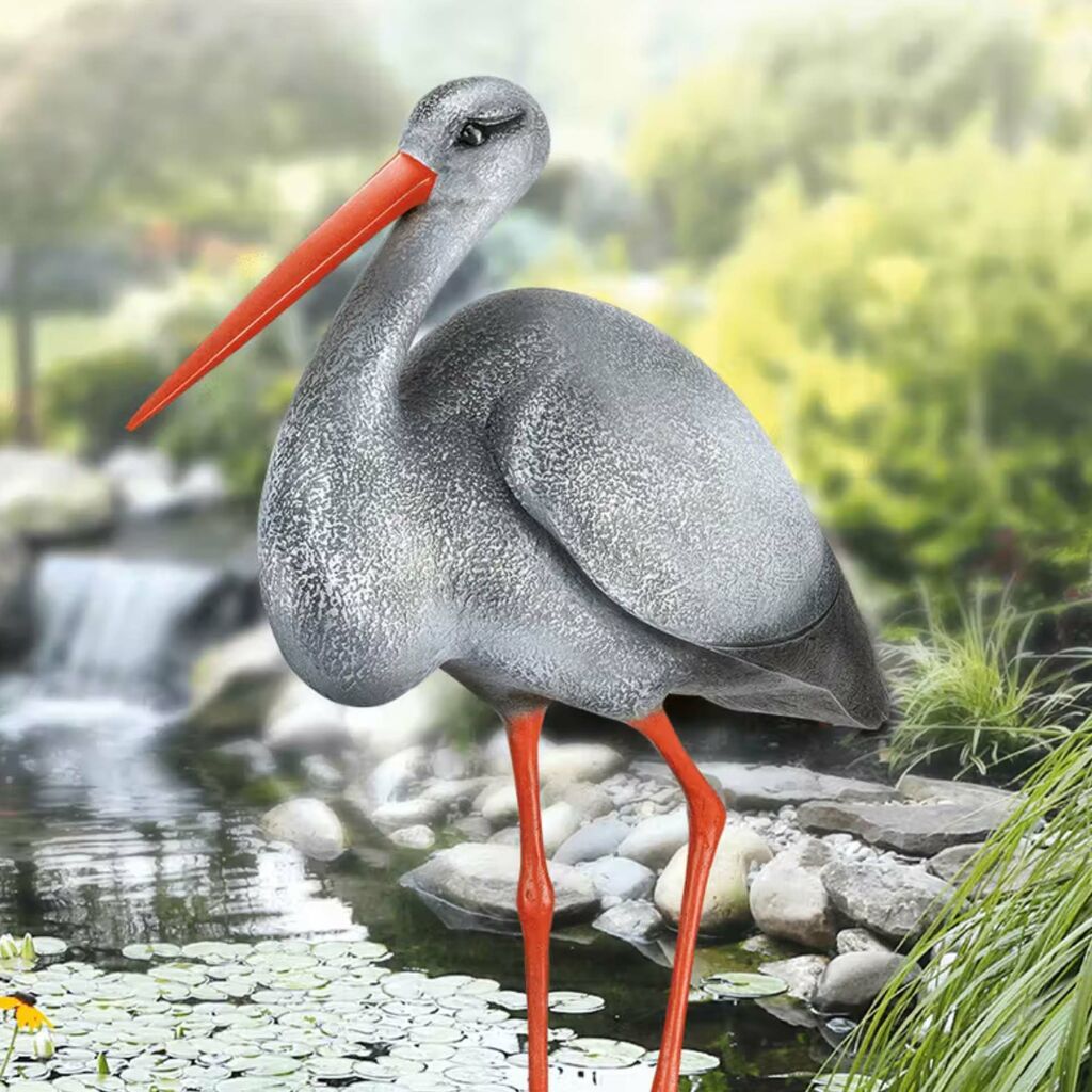 Lebensgroßer Storch Stehend Aus Bronze Mit Farbiger Patina - Limitiert - Storch