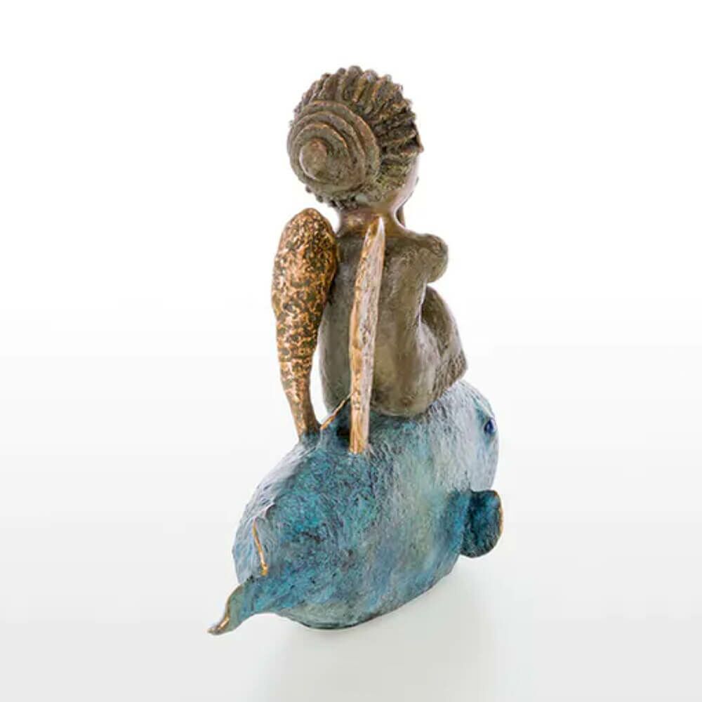 Limitierte Bronzeplastik - Engel Sitzt Auf Wal - Girl On A Fish