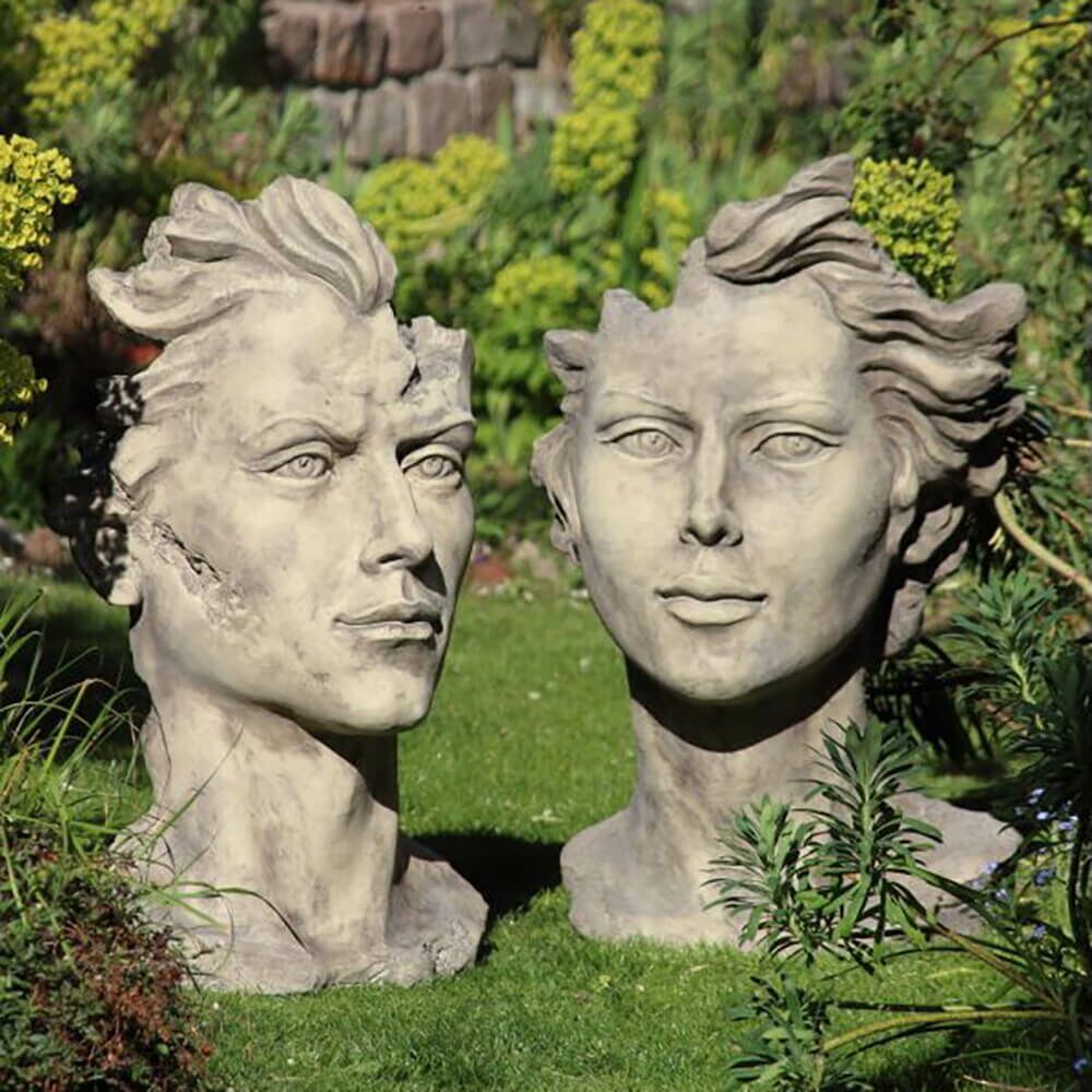 Moderne Gartenbüste Mit Frauengesicht Aus Steinguss - Calibri