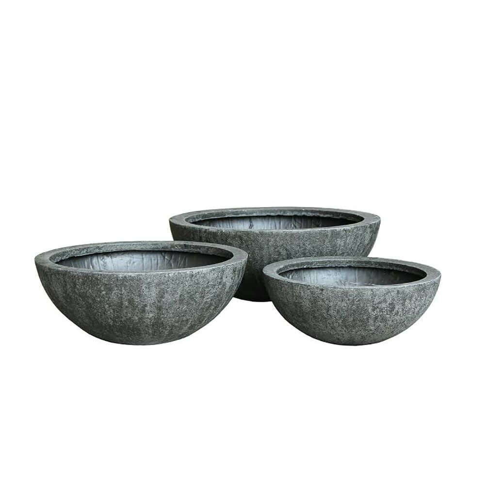 Moderne Pflanzschalen Im 3er Set - Polystone Steingrau - Borghetto