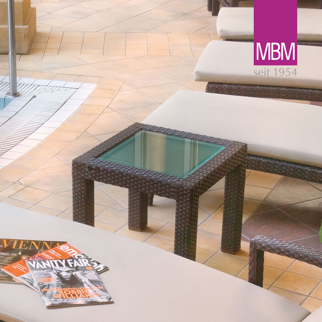 Outdoor Beistelltisch Von MBM - Alu, Polyrattan & Glas - 50x50cm - Beistelltisch Bellini