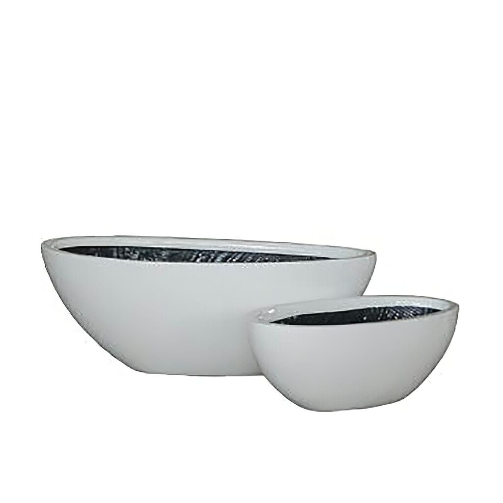 Ovales Pflanzgefäß - 2er Set - Polystone Weiß Glänzend - Montone