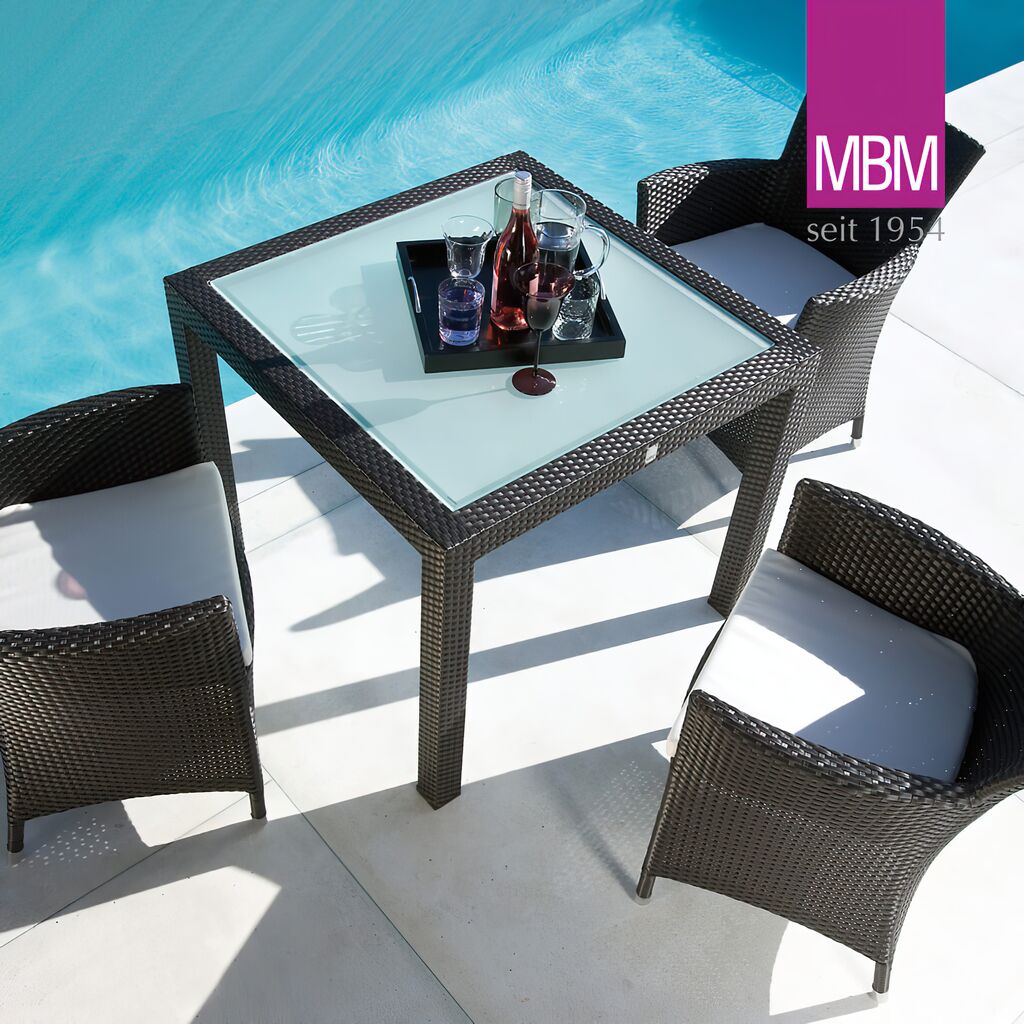 Quadratischer Gartentisch Mit Glasplatte - Alu & Geflecht - 90x90cm - Tisch Bellini