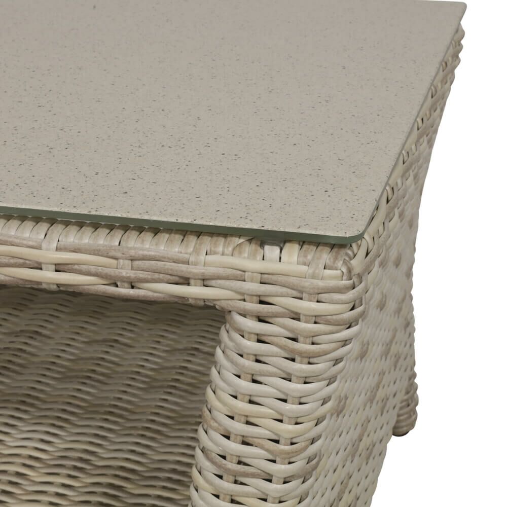Rattan Gartentisch 120cm Mit Steinplatte - Couchtisch Refi