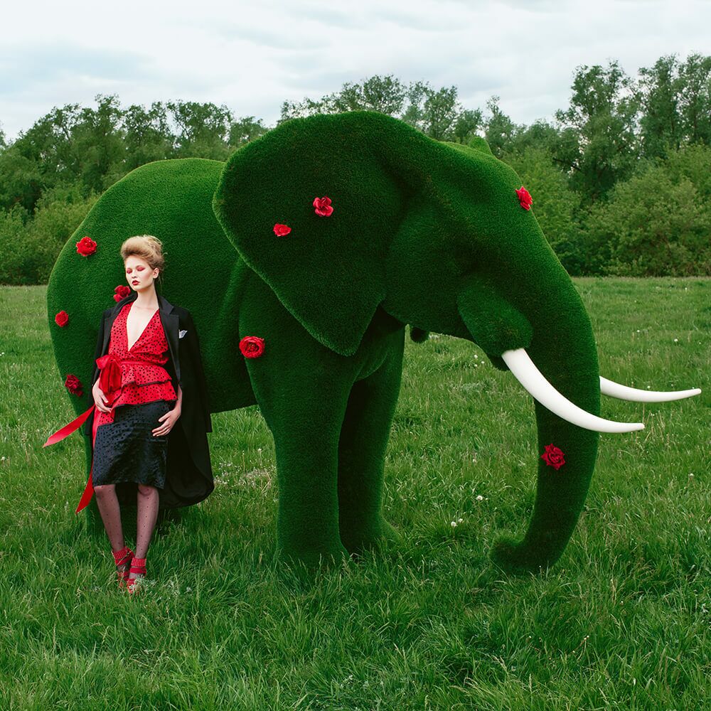 Riesige Elefantenskulptur - Topiary - Kunststoff - Grün - Winifred