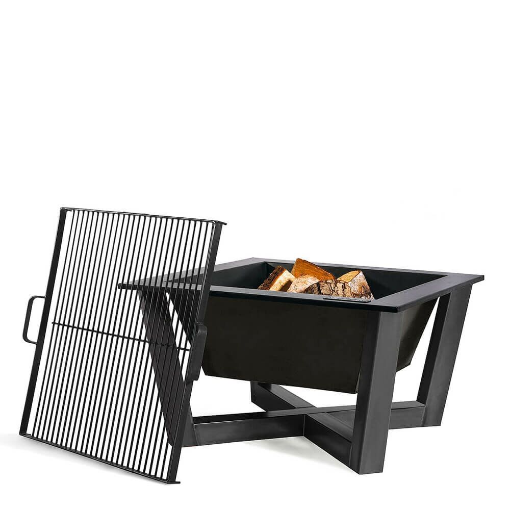 Robuster Gartengrill - Eckige Feuerschale Mit Grillrost - Stahl - Kouza Gartengrill