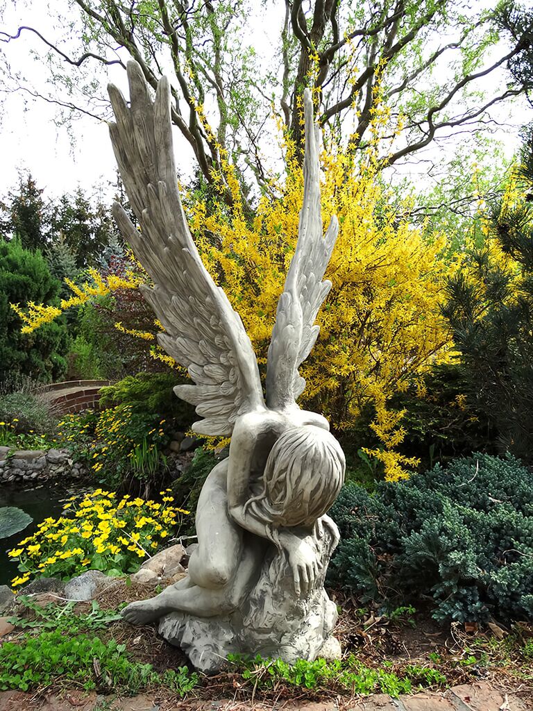Romantische Gartenskulptur - Engel Aus Steinguss - Rivenna