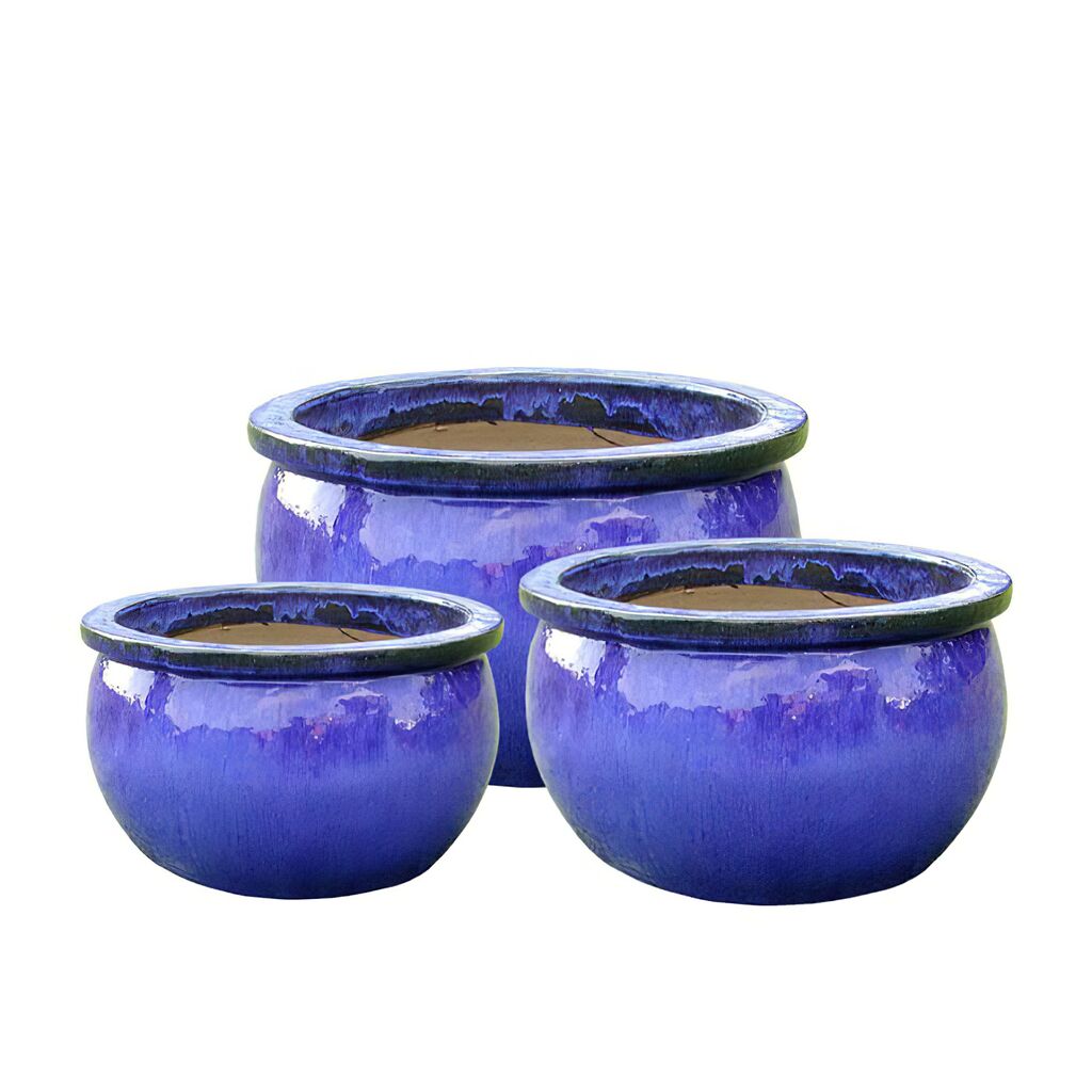 Runde Blumenkübel Für Draußen - 3er Set - Blau - Teodolo
