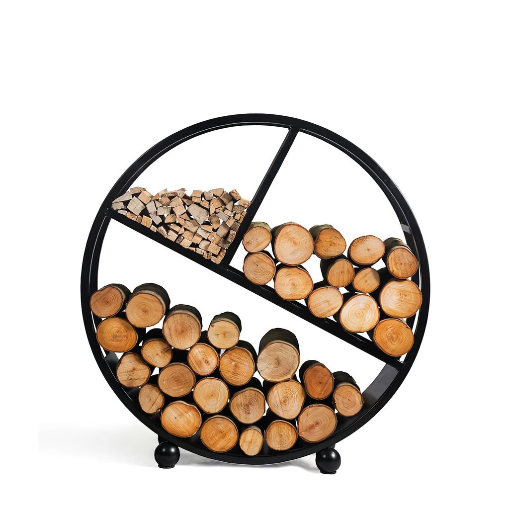 Rundes Holzregal Mit 3 Fächern - Stabiler Stand - Stahl - Sfaria Holzregal