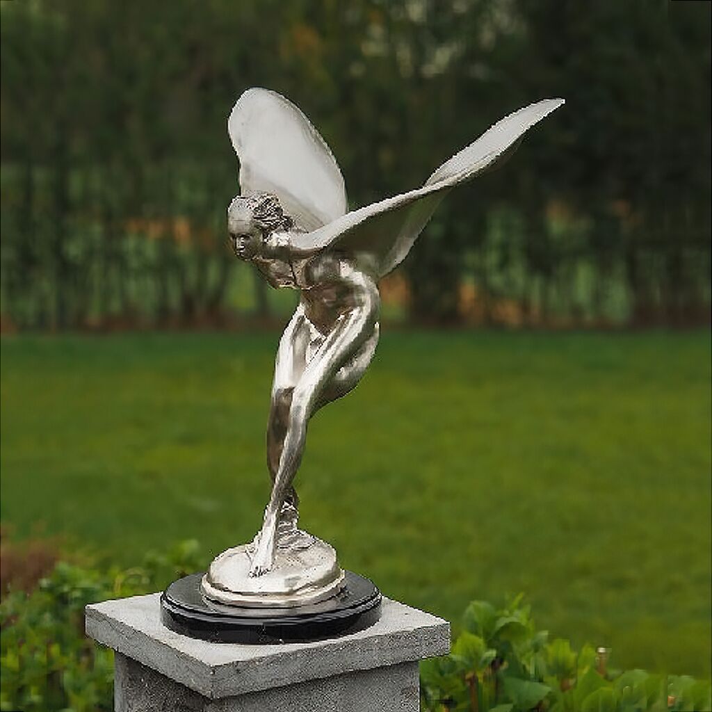 Silberne Frau Bronze Figur Mit Schwingen - Pegana