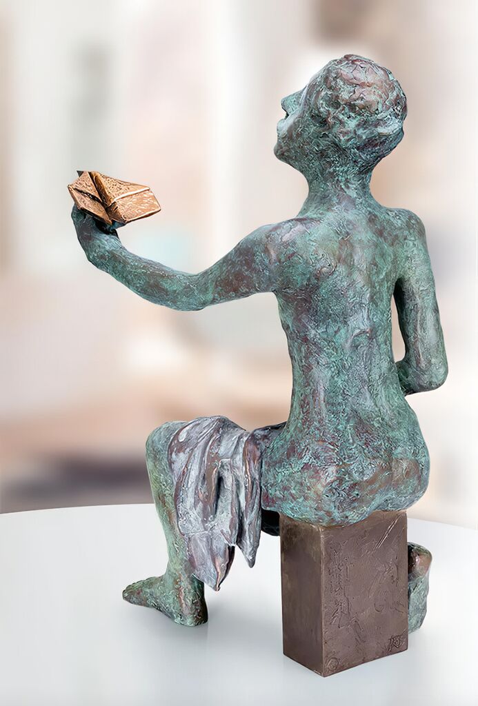 Sitzende Bronze Mannfigur Mit Papierflugzeug - Limitiert - Jasons Sohn