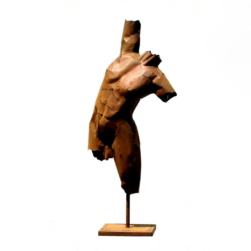 Statue Eines Männlichen Torso In Rost Oder Edelstahl - Trofano