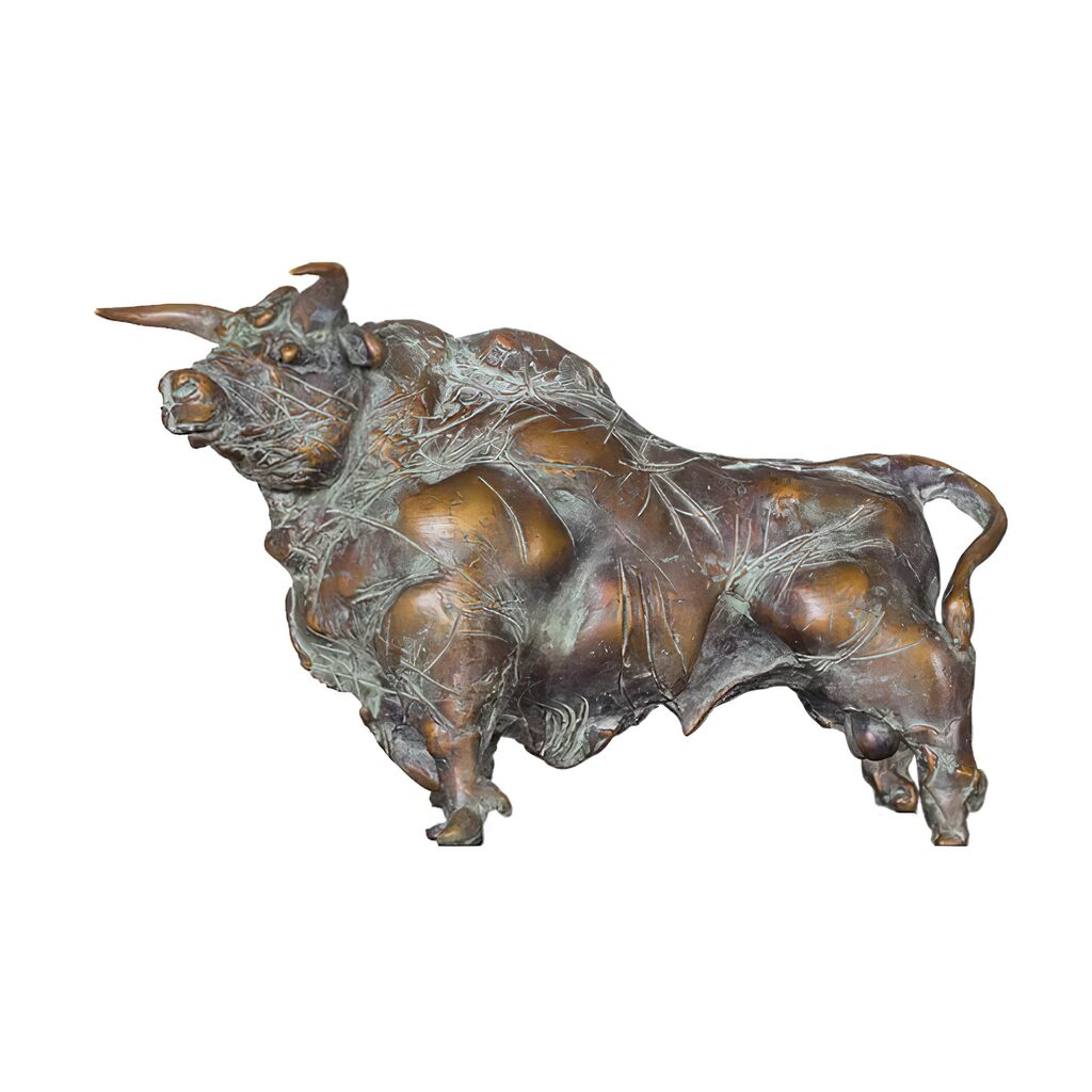 Stehende Bullenfigur Aus Limiterter Bronze Mit Patina - Stolzer Stier