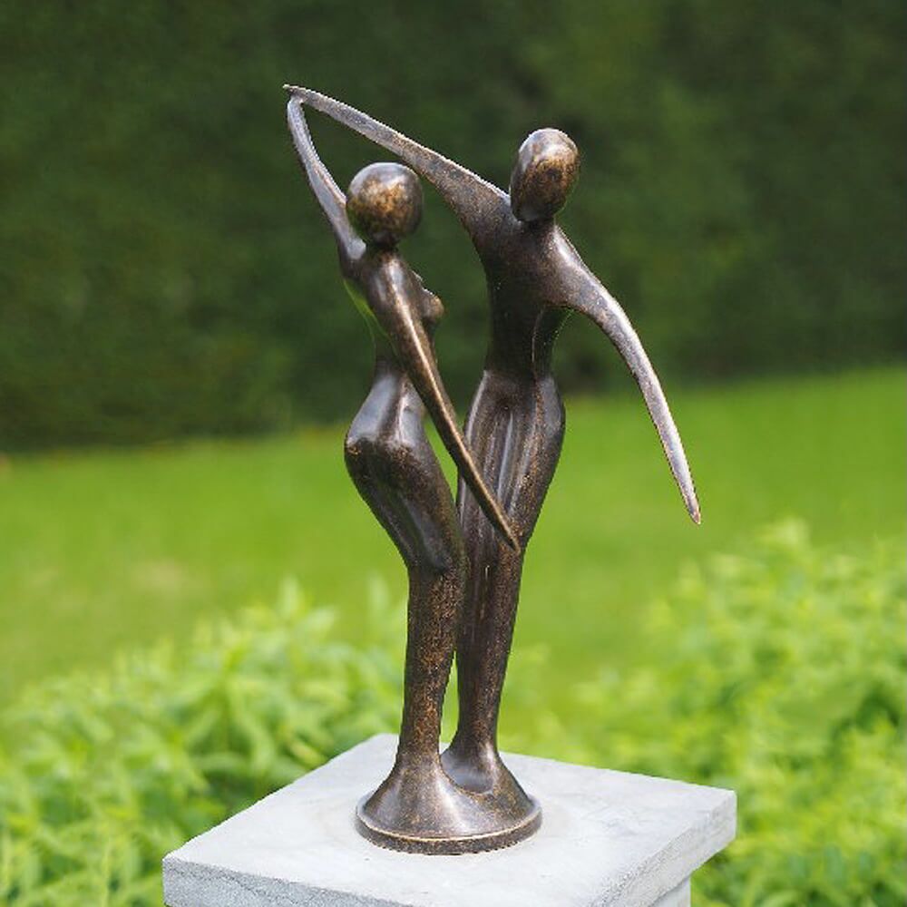 Stilistische Bronzeplastik Mann & Frau In Braun - Amorina