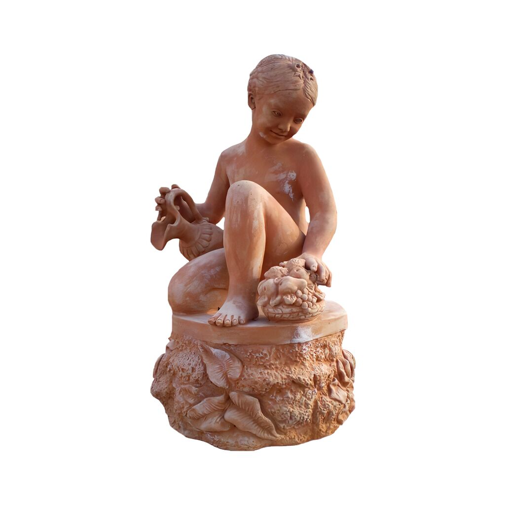 Terrakotta Springbrunnen Mit Kind Und Karaffe - Gedeone