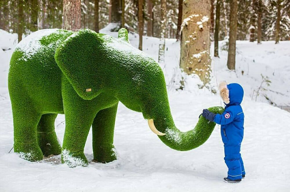 Topiary Elefant - Gartenskulptur Grün - GFK & Kunstrasen - Taru
