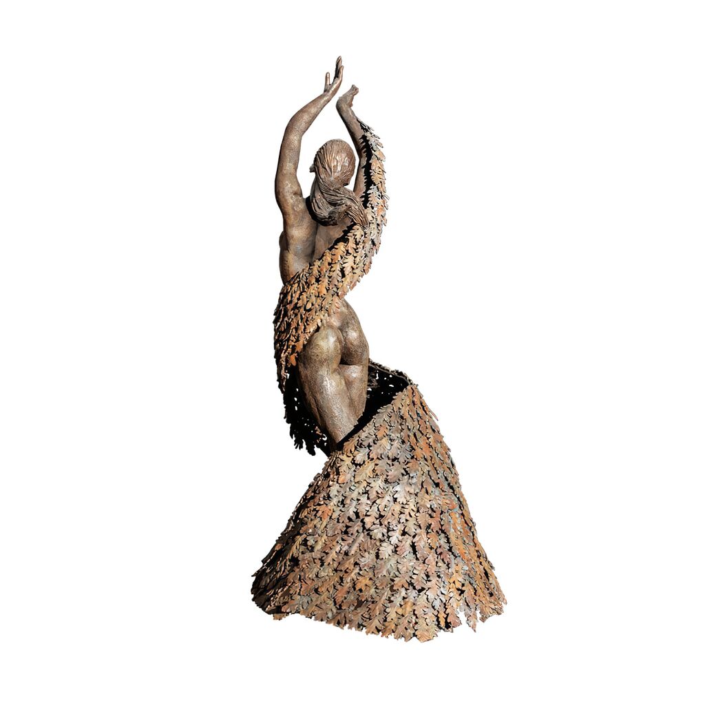 Unikat Bronze Gartenstatue Akt Mit Blätterumhang - Mother Earth Dancing
