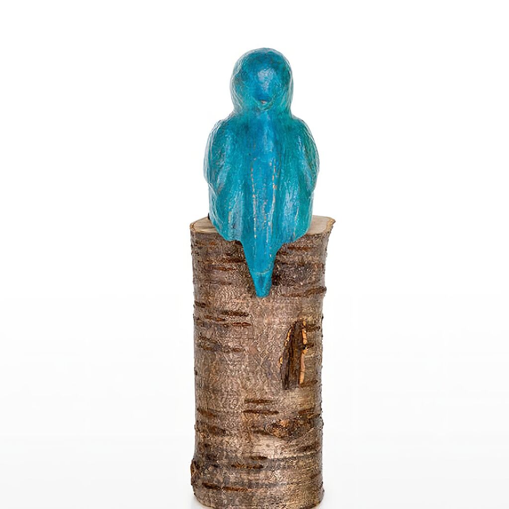 Vogel Gartenskulptur Aus Bronze - Farbig - Eisvogel