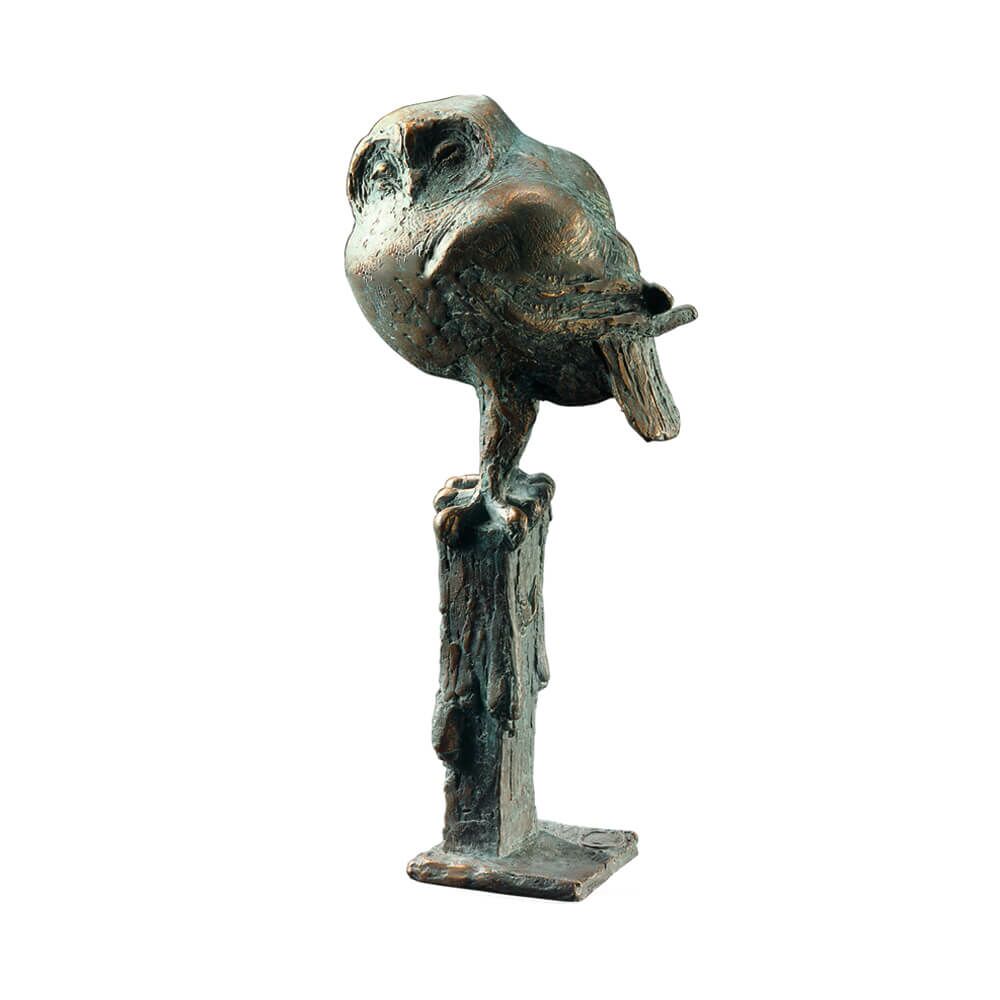 Vogelskulptur Sitzt Auf Pfahl - Limitierte Bronzedeko - Eule
