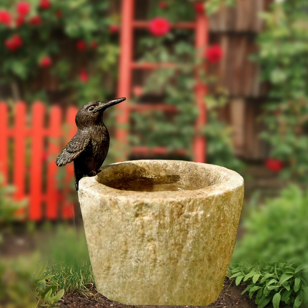 Vogeltränke Mit Bronzefigur - Peppino
