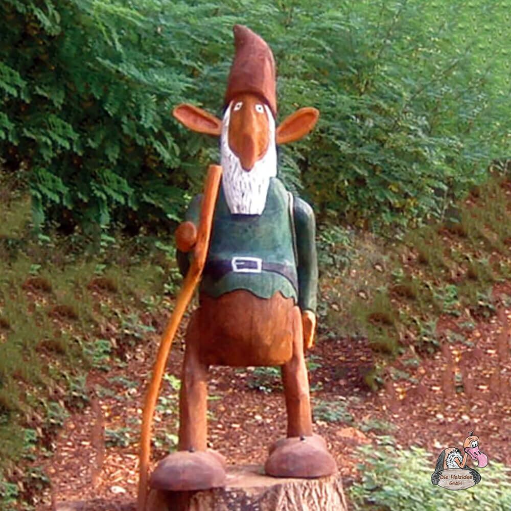 Wetterfeste Deko Holzfigur Zwerg Mit Wanderrucksack - Wanderzwerg