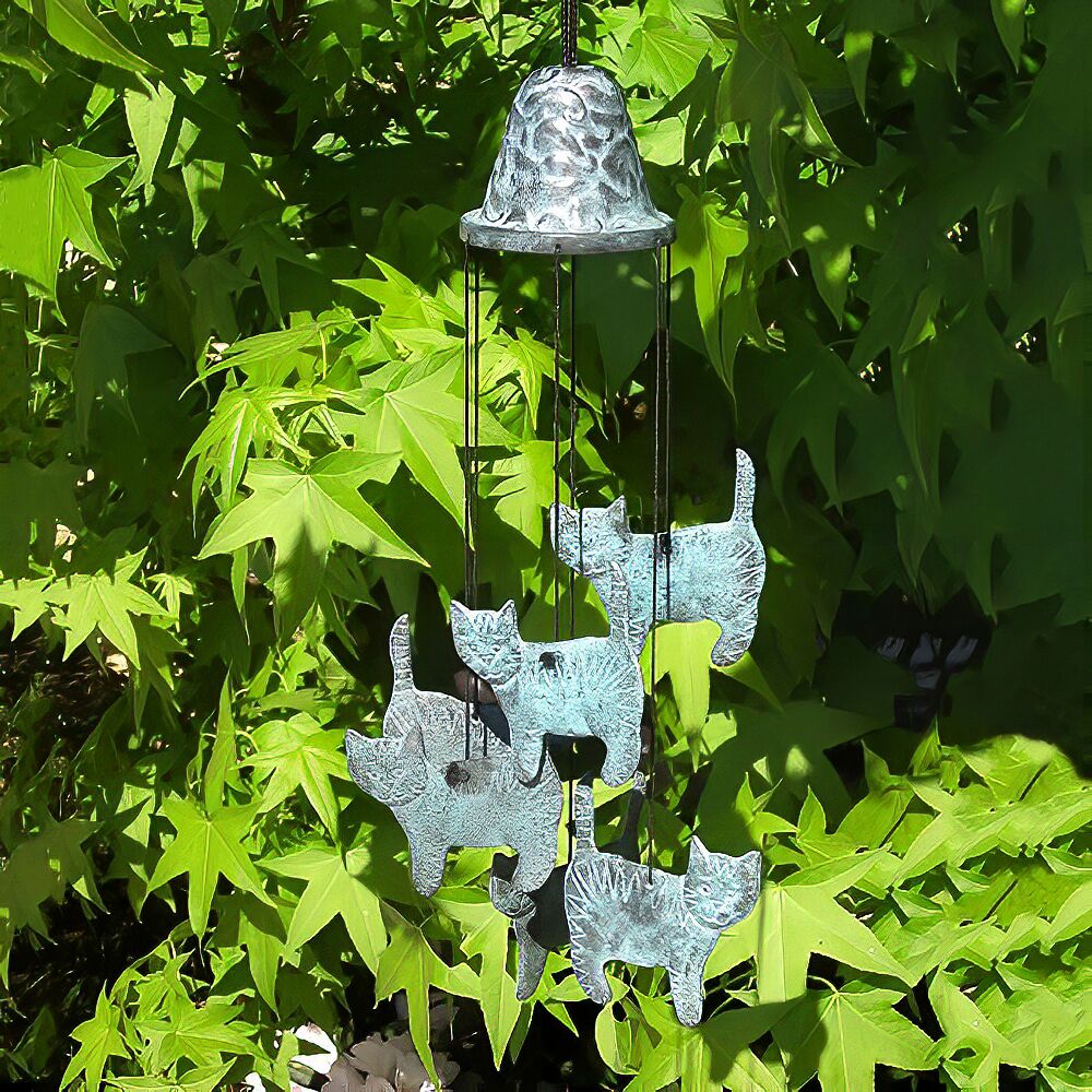 Windspiel In Türkis Mit Katzenfiguren Aus Metall - Katzenspiel