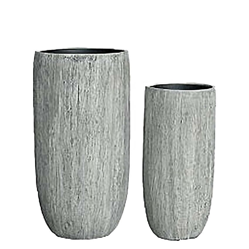 XXL 2er Set Vasen Aus Polystone - Rund - Grau Mit Holzstruktur-Optik - Zuri