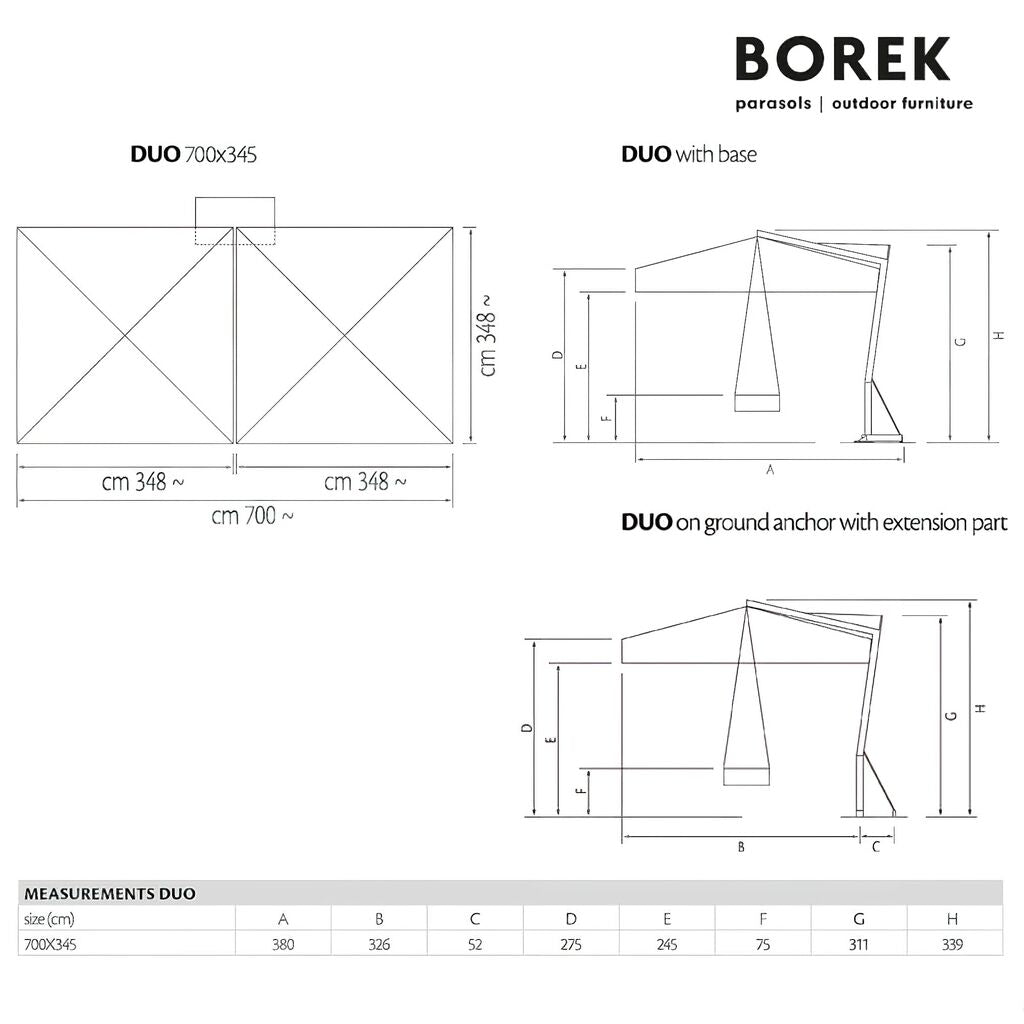  2-fach Sonnenschirm - Ampelschirm XXL - Kurbel-System - Borek - Duo Sonnenschirm